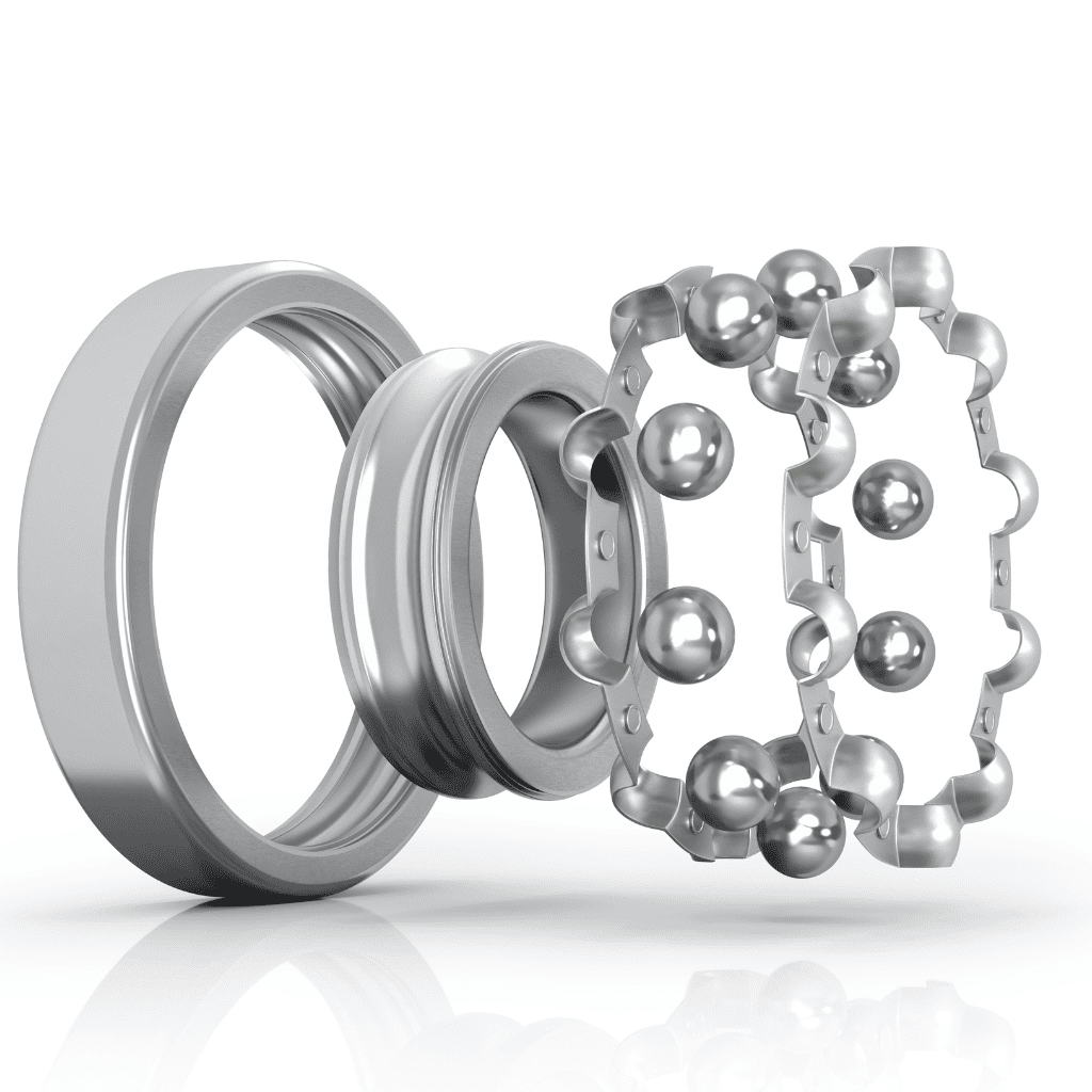 Exploded view of ball bearing materials and internal components